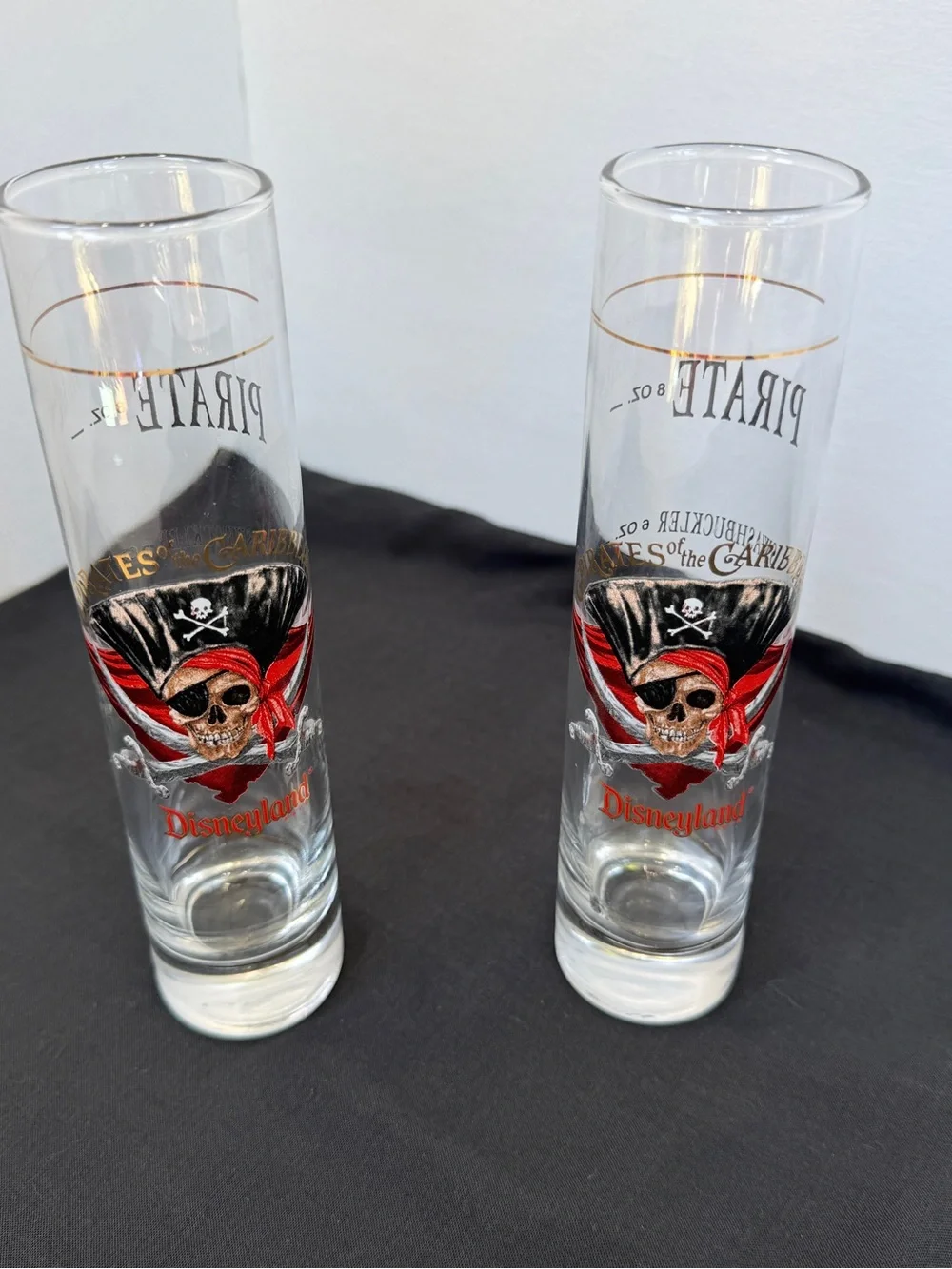 Disneyland Pirates of the Caribbean Tall Shot Glasses Set of 2 8oz Preowned Good